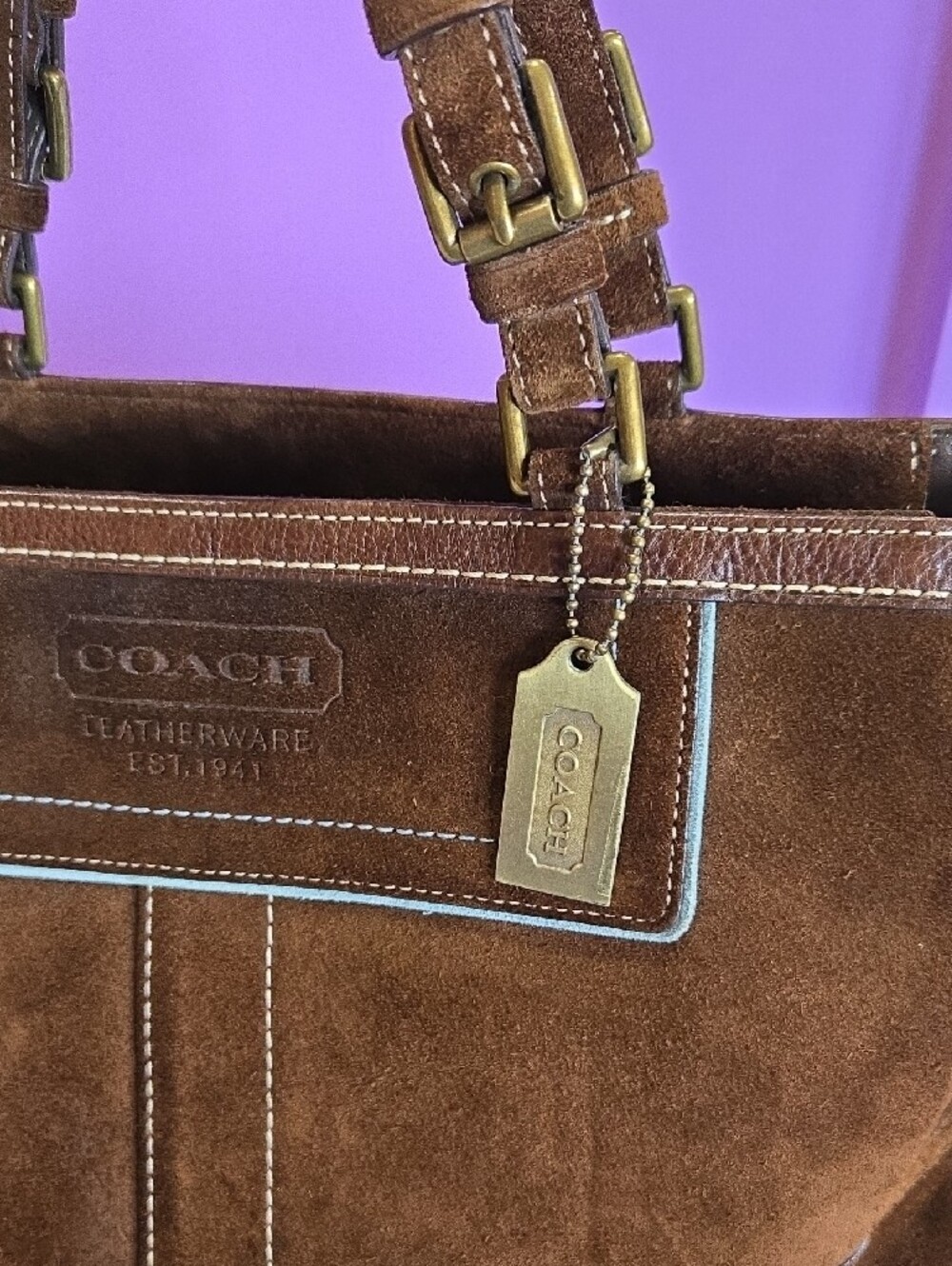 Coach Hampton Gallery Brown Suede Tote (Style 8B03) - Picture 2 of 16